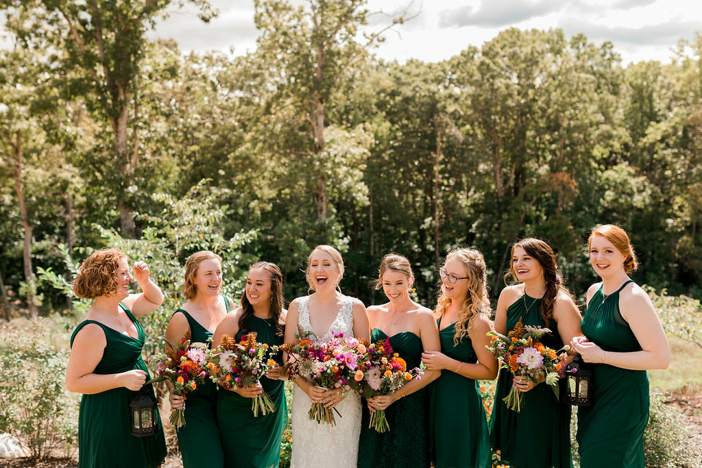 North Georgia Wedding Venue bridesmaids in green dresses
