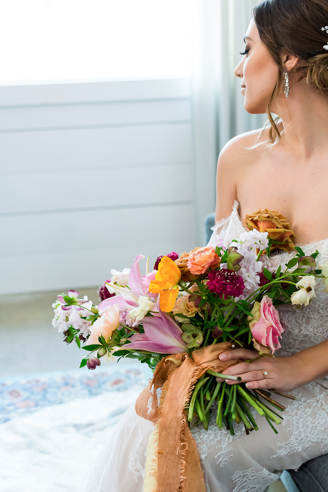 Bride with Spring Bouquet in Bridal Suite