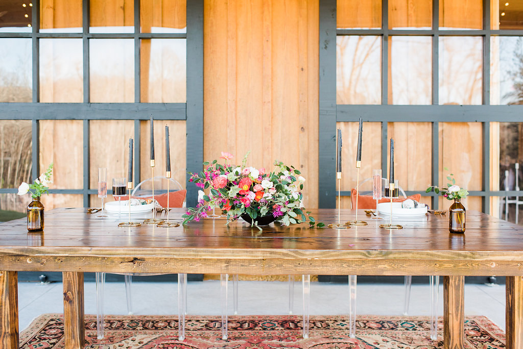 Modern Table setting at Farm Wedding Venue in Georgia