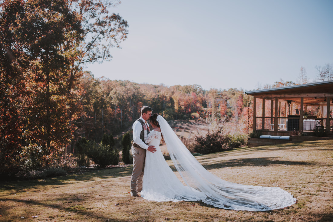 November leaves with bride and groom in North Georgia