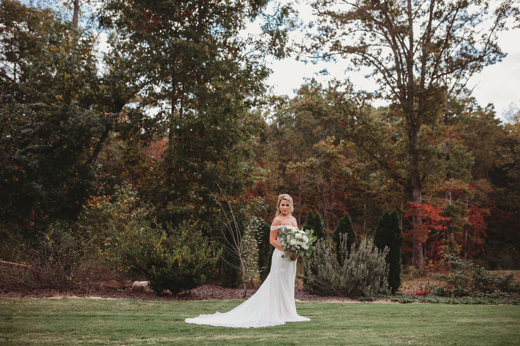 Bride in Fall at North Georgia outdoor wedding
