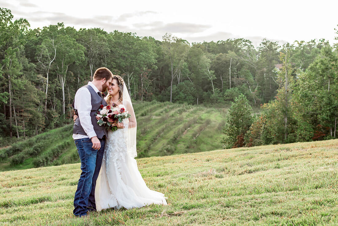 Bride and groom at blueberry fields at Canton, Ga wedding venue