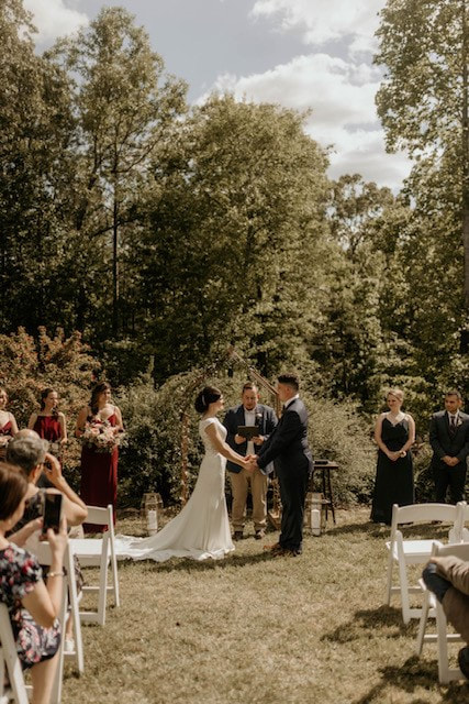 Garden wedding ceremony at barn venue in Georgia