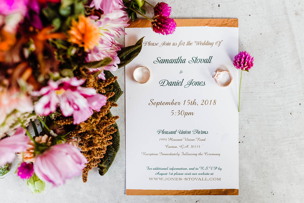 Invitation to wedding at Pleasant Union Farm in North Georgia