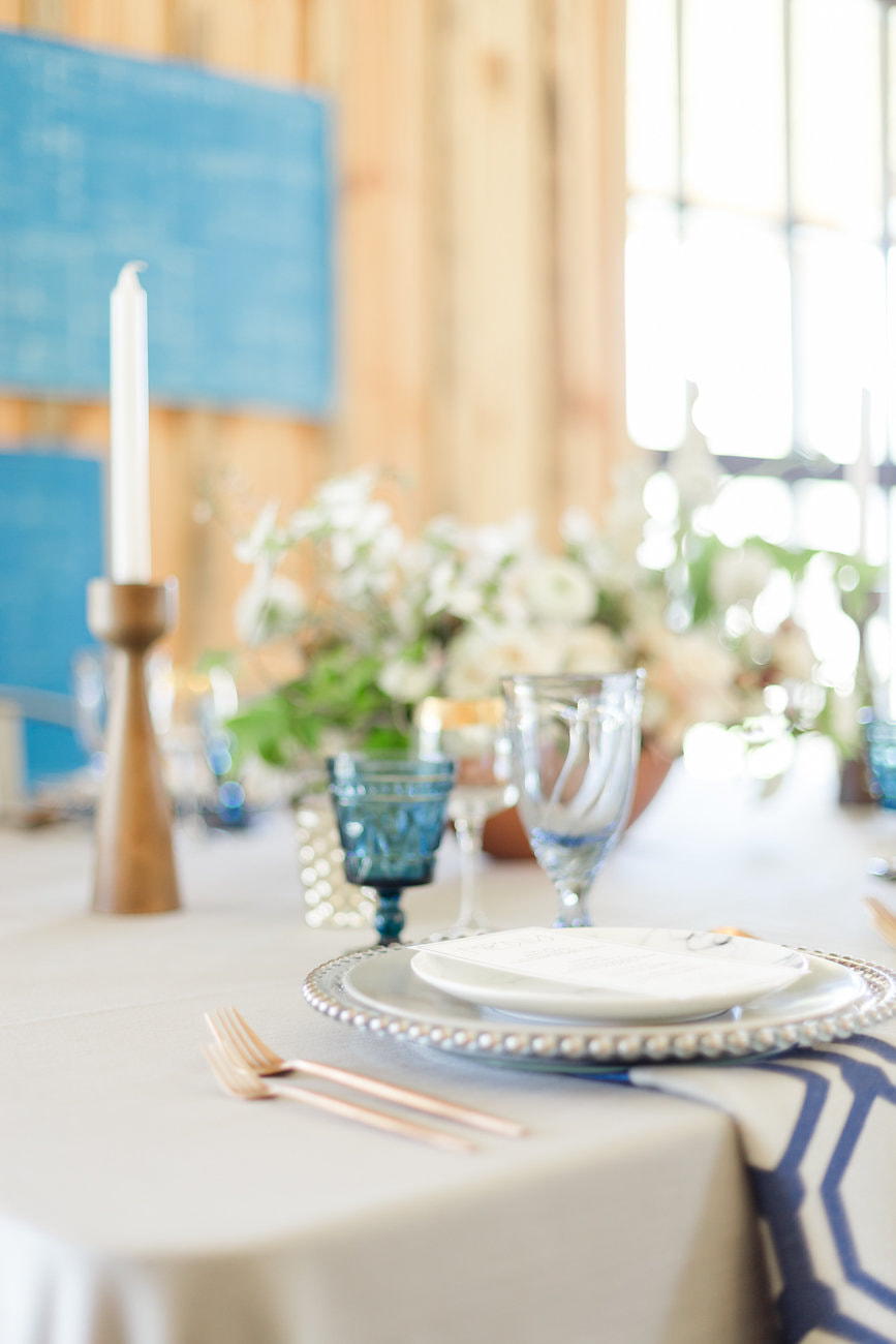 Modern table setting at Georgia farm wedding venue