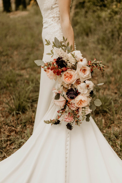 North Georgia wedding bouquet featuring seasonal roses and foxglove