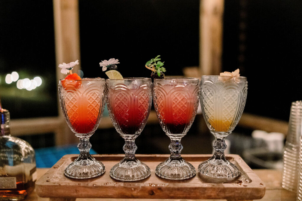 Flavored lemonade flight at farm to table wedding in north georgia