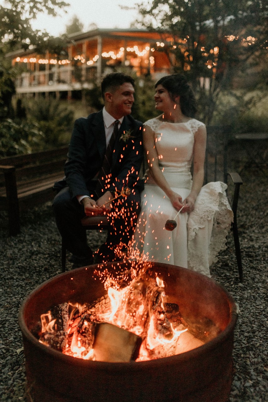 couple enjoying firepit at wedding near jasper ga