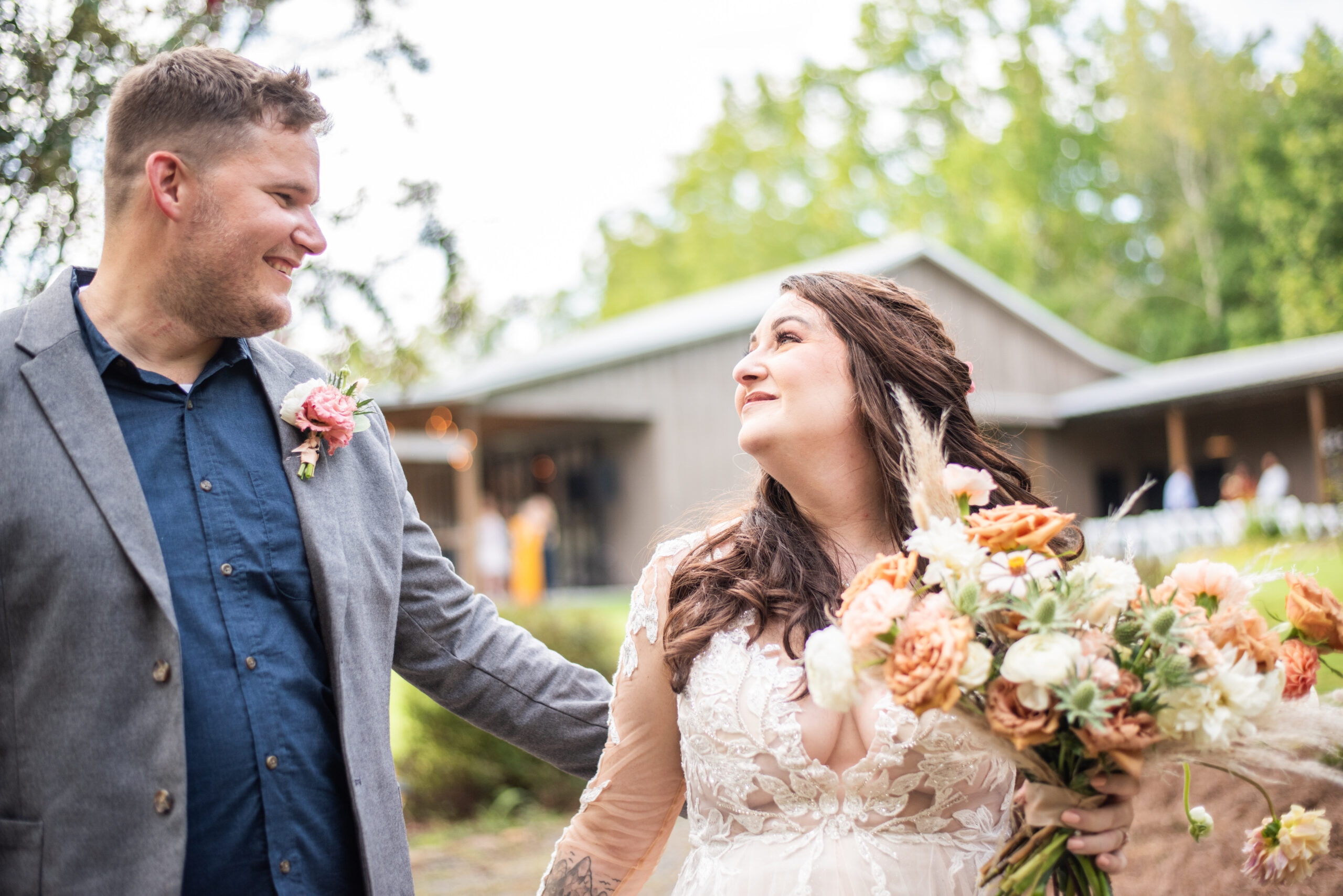 bride and groom at garden micro wedding venue in north georgia