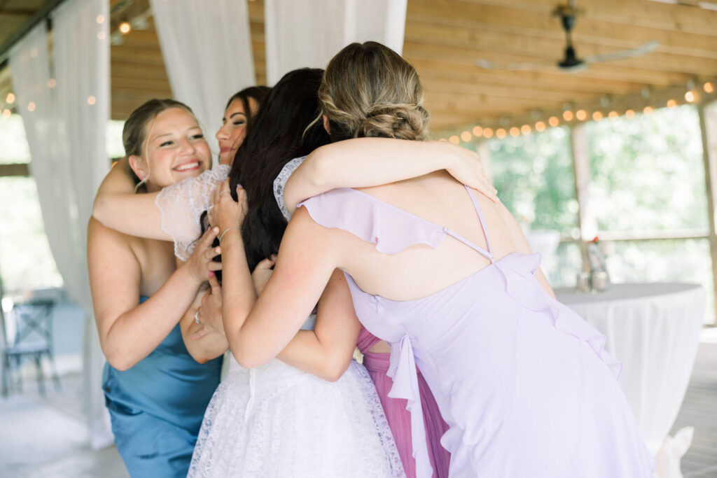 Bride and bridal party wedding day vibes